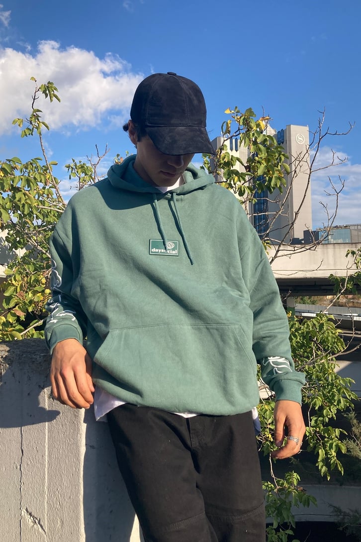 OVERISZE YEŞİL BASKILI HOODIE