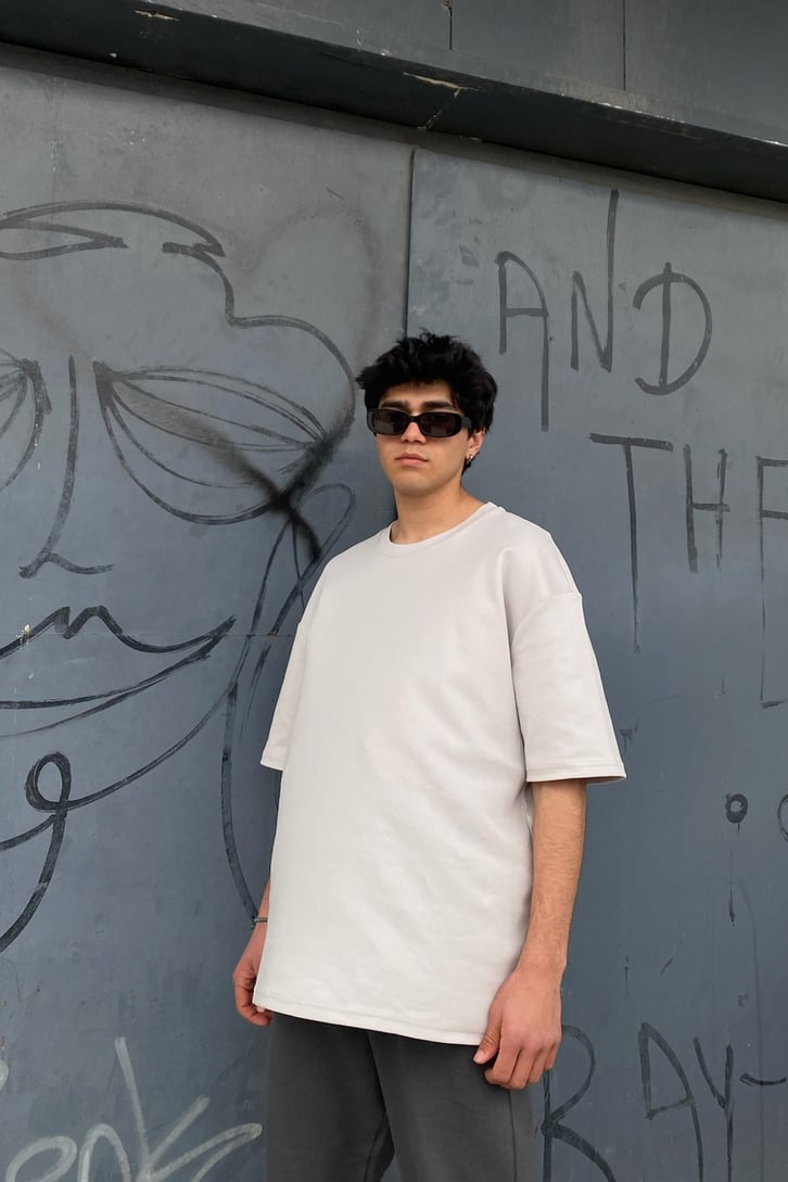 Oversize Basic Açık Gri Tshirt