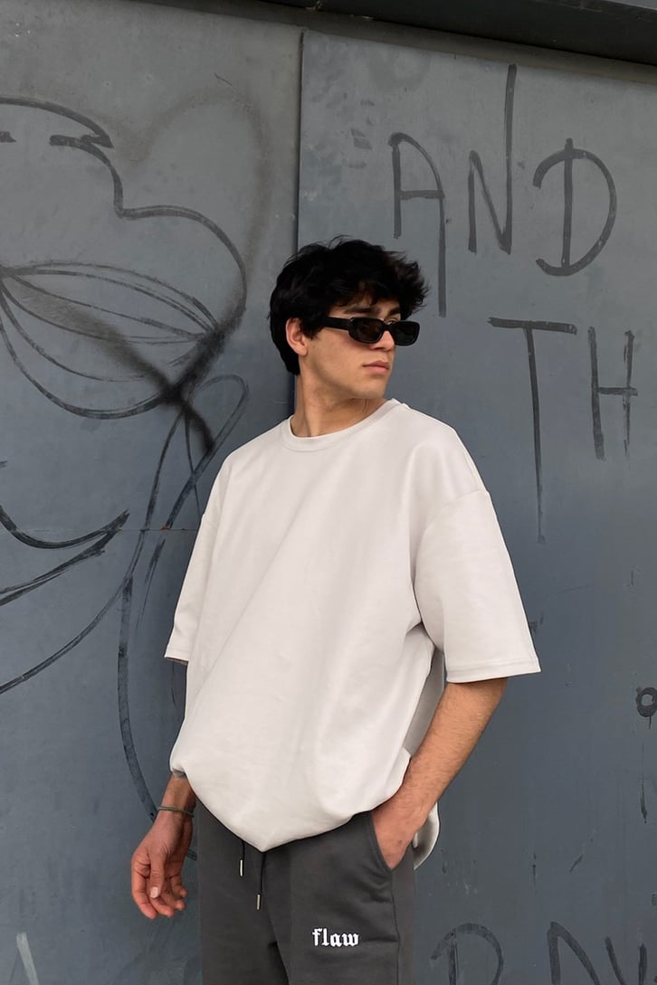 Oversize Basic Açık Gri Tshirt