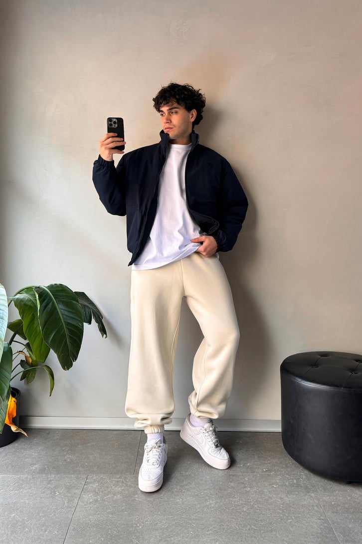 Oversize Bej Jogger Eşofman Altı