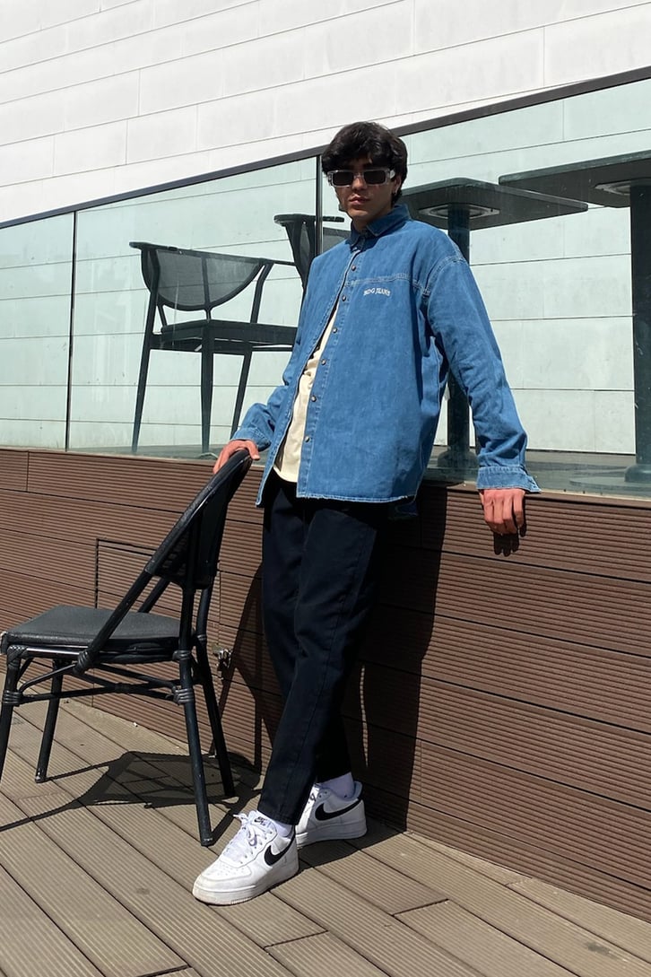 Oversize Buz Mavi Kot Gömlek