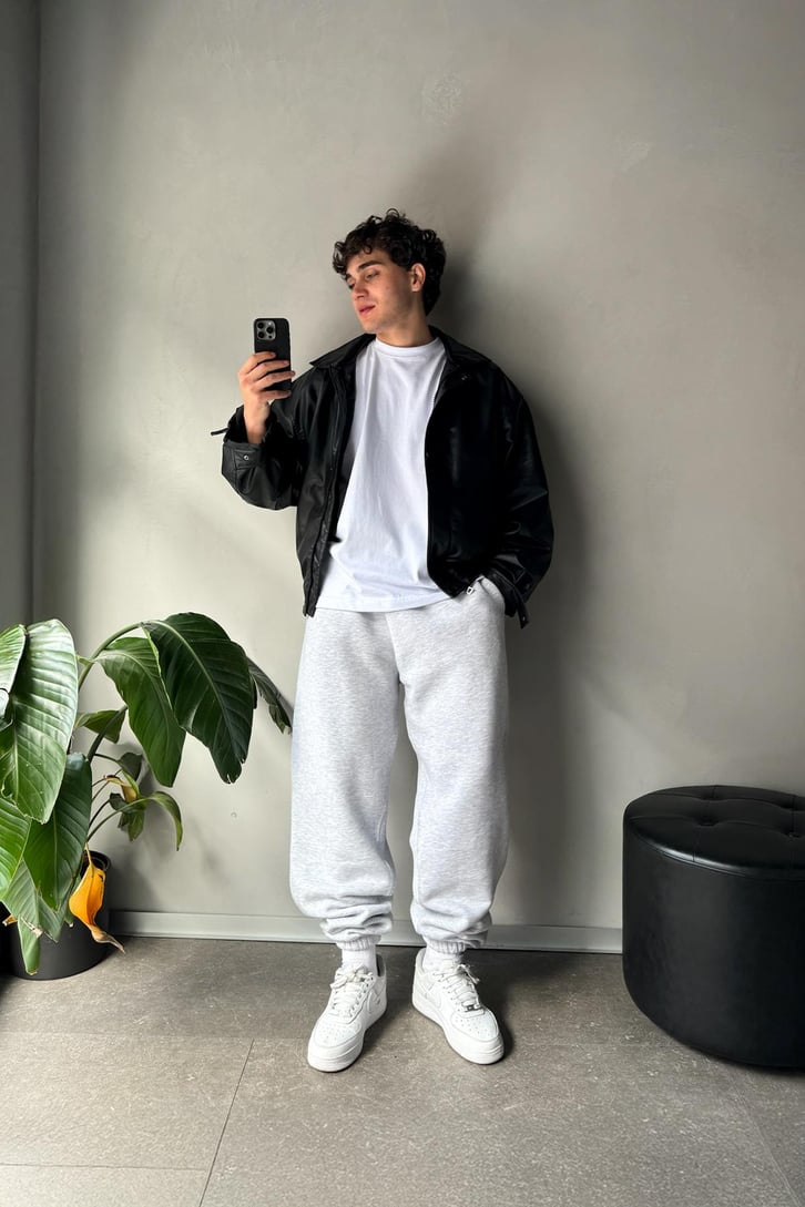 Oversize Gri Melanj Jogger Eşofman Altı