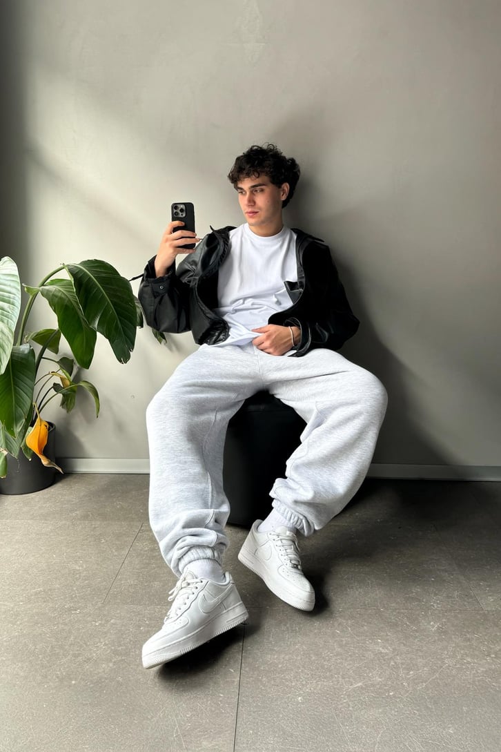 Oversize Gri Melanj Jogger Eşofman Altı