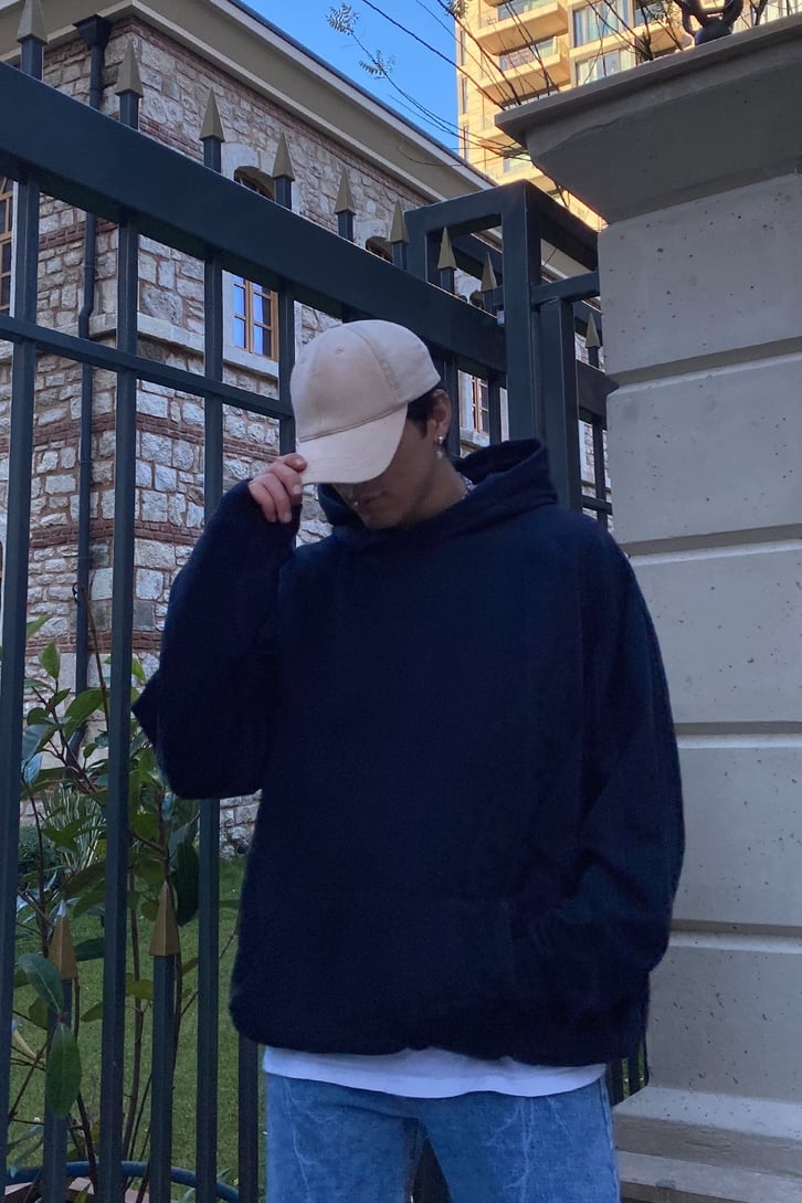 Oversize Premium Lacivert Hoodie