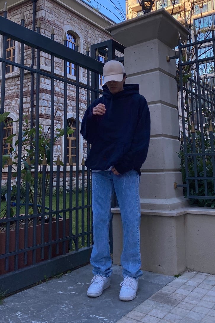 Oversize Premium Lacivert Hoodie