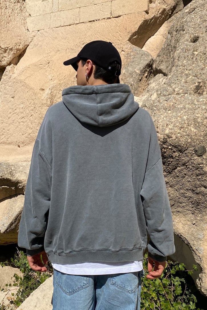 OVERSIZE YAZI İŞLEMELİ HOODIE