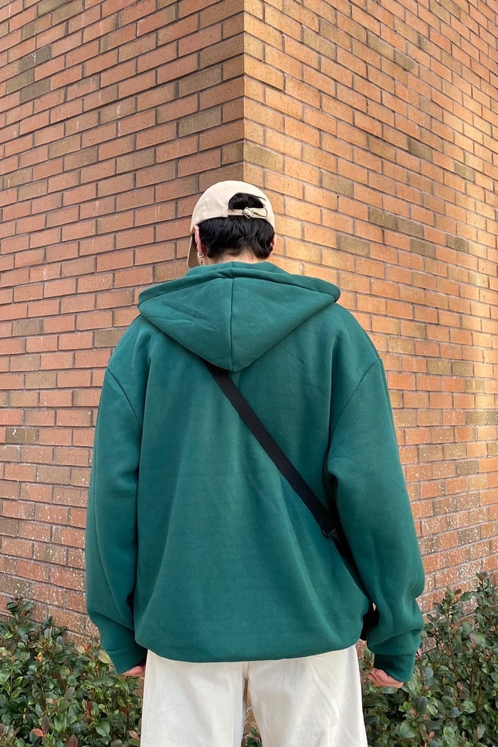 Oversize Zip-Up Basic Premium Yeşil Hoodie