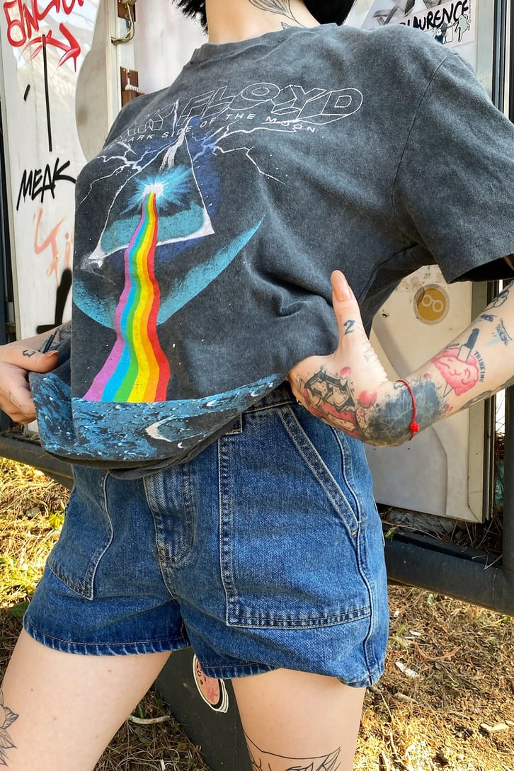 P.Floyd Baskılı Acid Wash Tshirt
