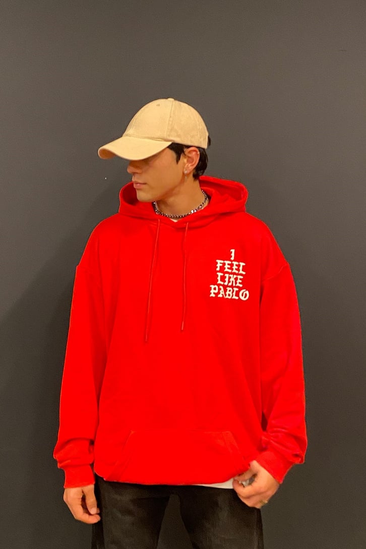 Pablo Oversize Printed Kırmızı Hoodie