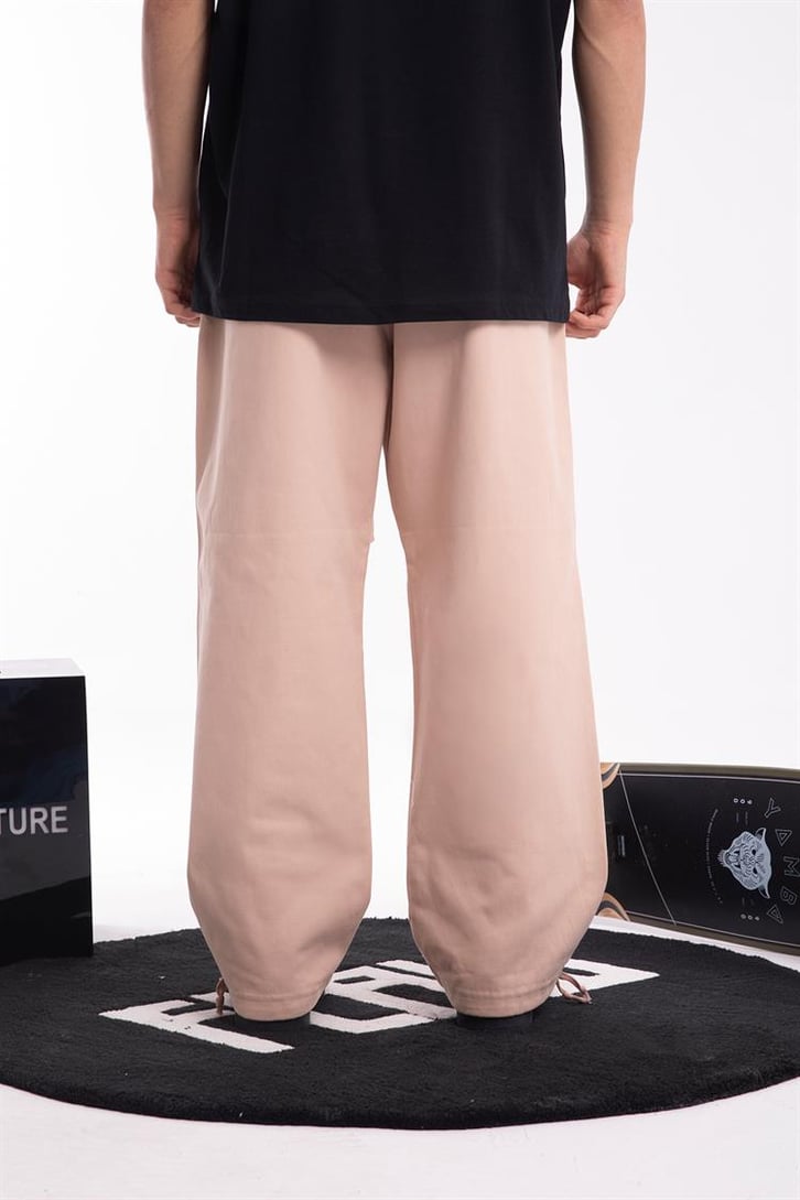 Paça İp Detaylı Bej Baggy Pantolon