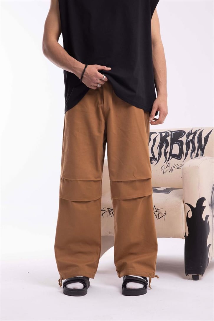 Paça İp Detaylı Hardal Baggy Pantolon