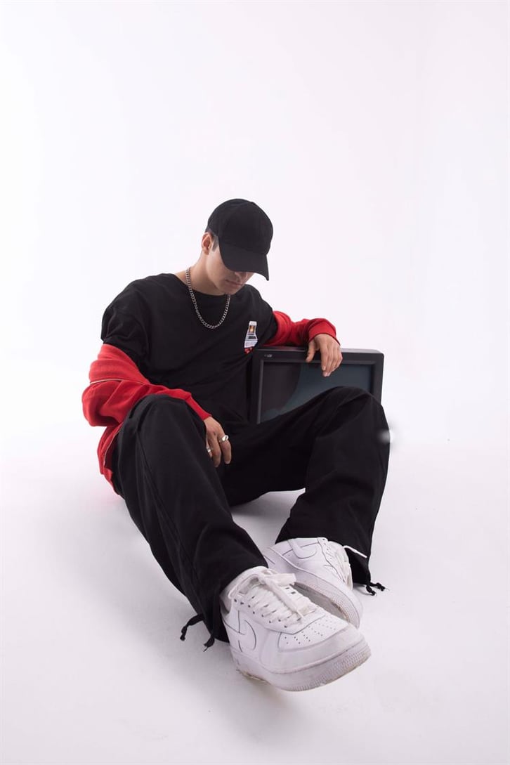 Paça İp Detaylı Siyah Baggy Pantolon