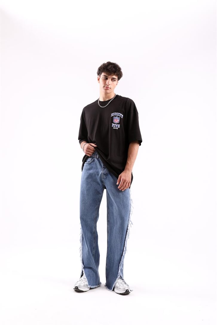 Paçası Yırtmaç Detay Baggy Pantolon