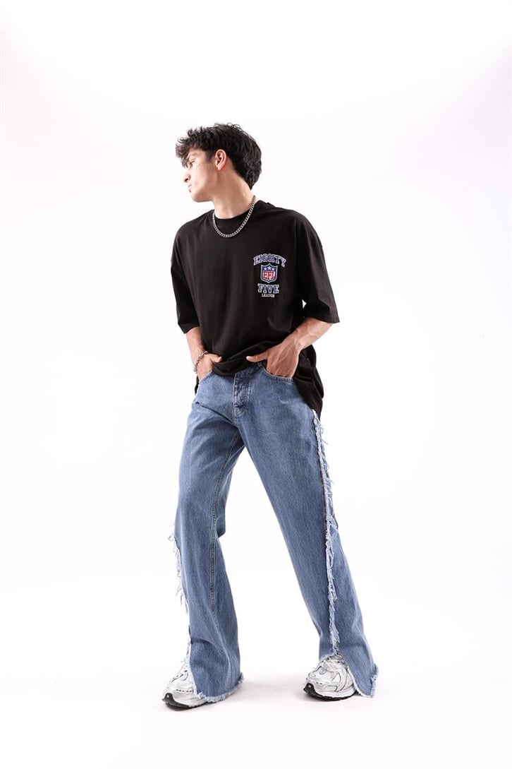 Paçası Yırtmaç Detay Baggy Pantolon