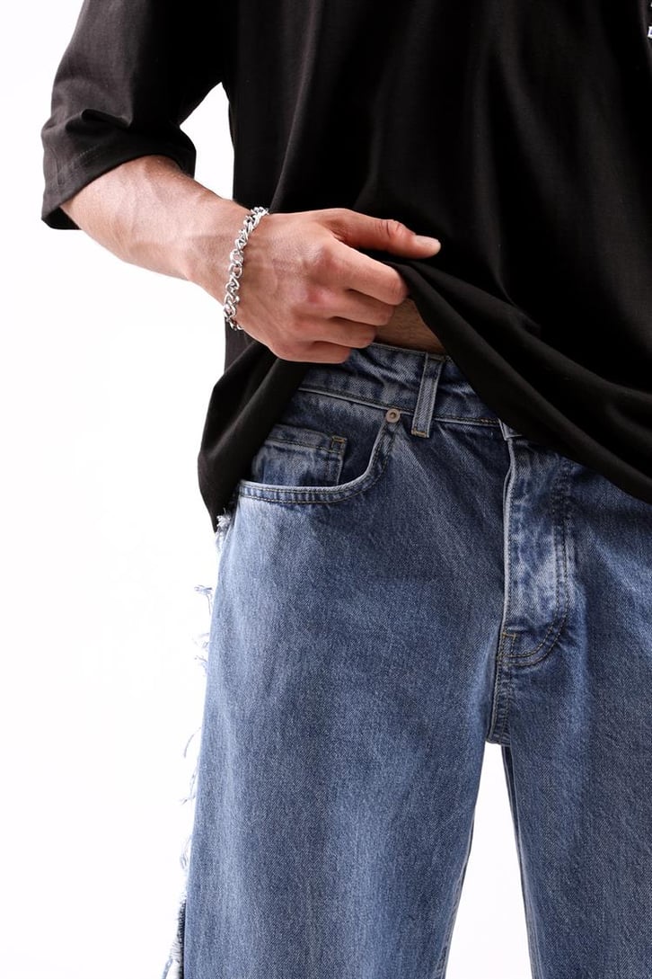 Paçası Yırtmaç Detay Baggy Pantolon
