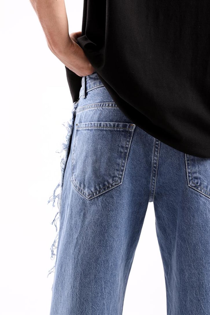 Paçası Yırtmaç Detay Baggy Pantolon