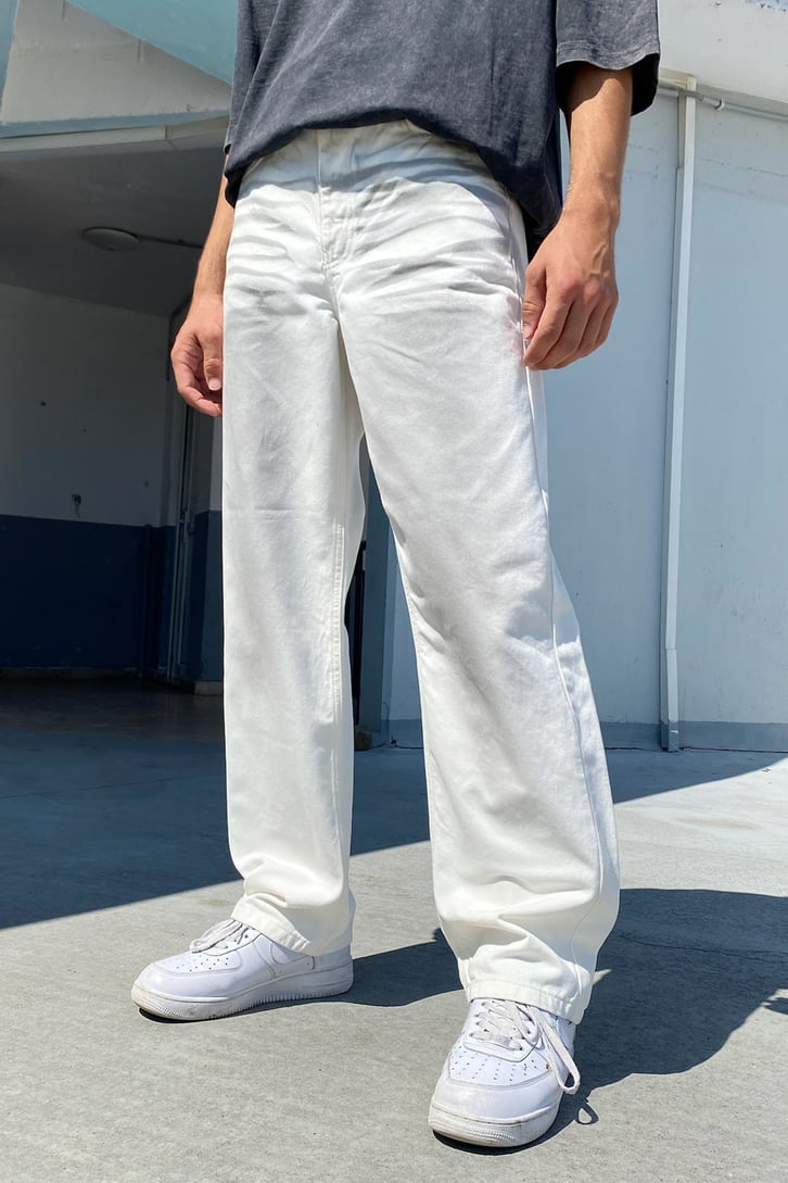 Paint Detail Ekru Baggy Jean