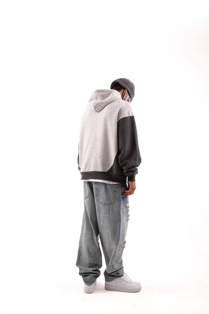 Paint Detail Gri Oversize Hoodie