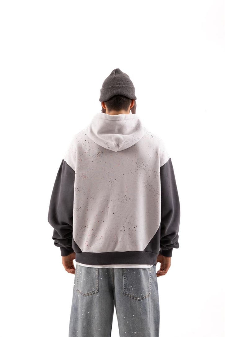 Paint Detail Gri Oversize Hoodie
