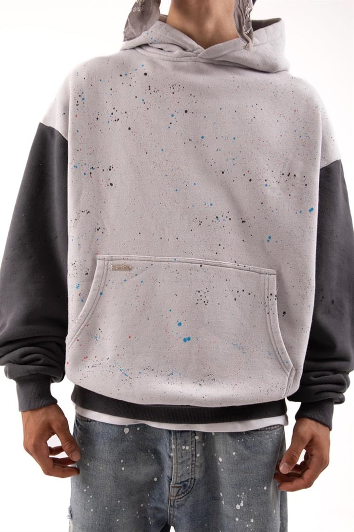 Paint Detail Gri Oversize Hoodie