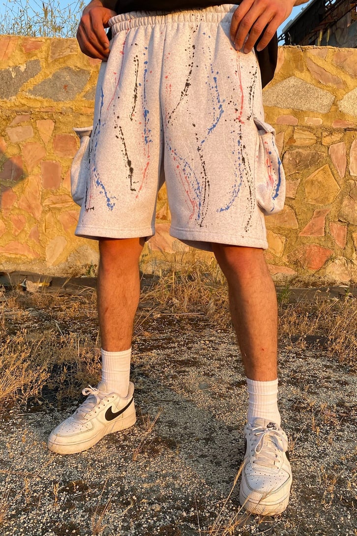 Paint Splash Gri Şort