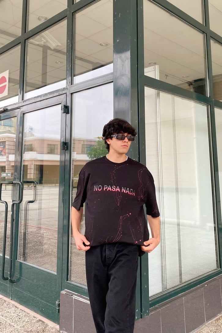 Paint Splash Skull Baskılı Siyah Oversize Tshirt