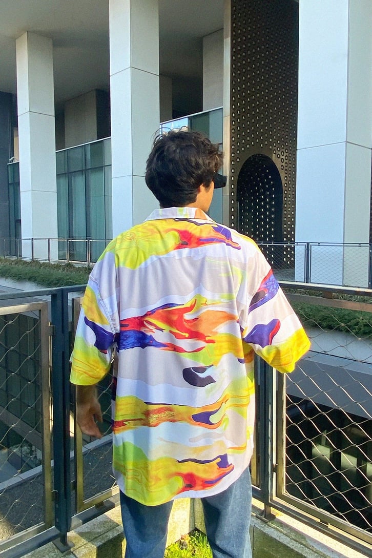 Painted Desen Oversize Kısa Kollu Gömlek