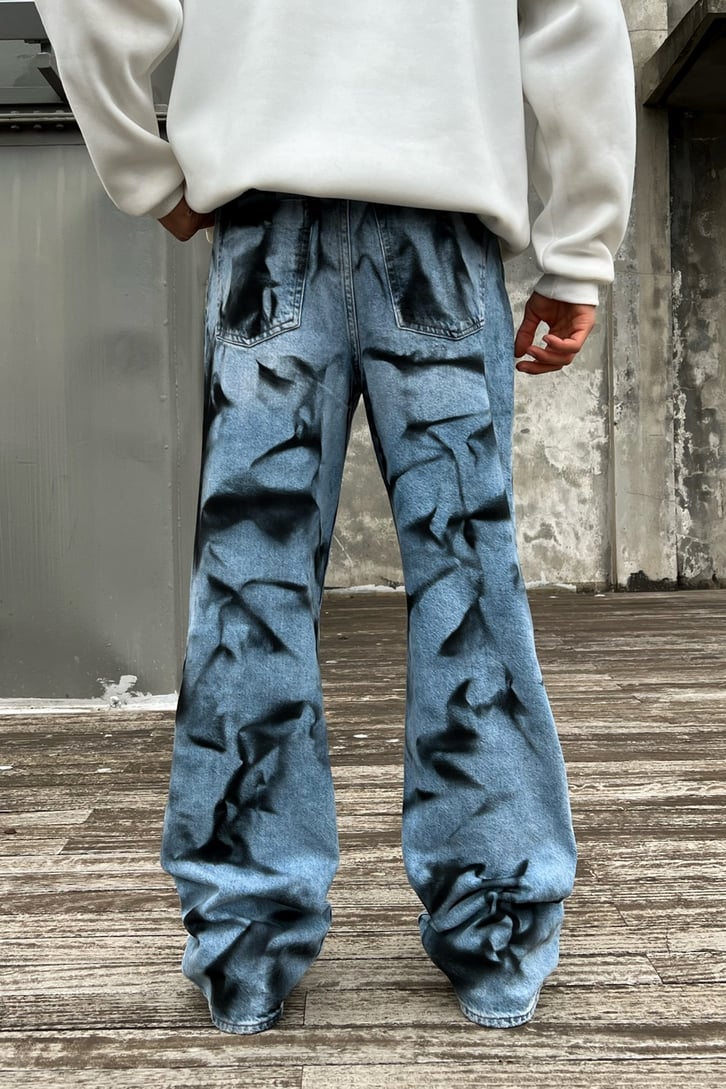 Painted Detail Mavi Baggy Jean