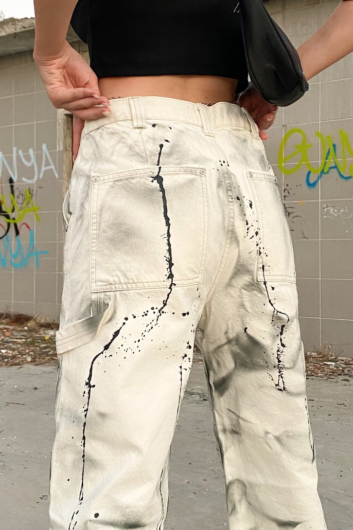 Painted Krem Baggy Jean