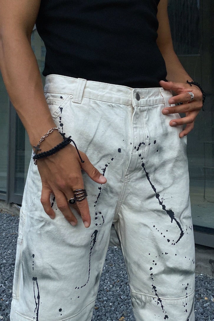 Painted Krem Baggy Jean
