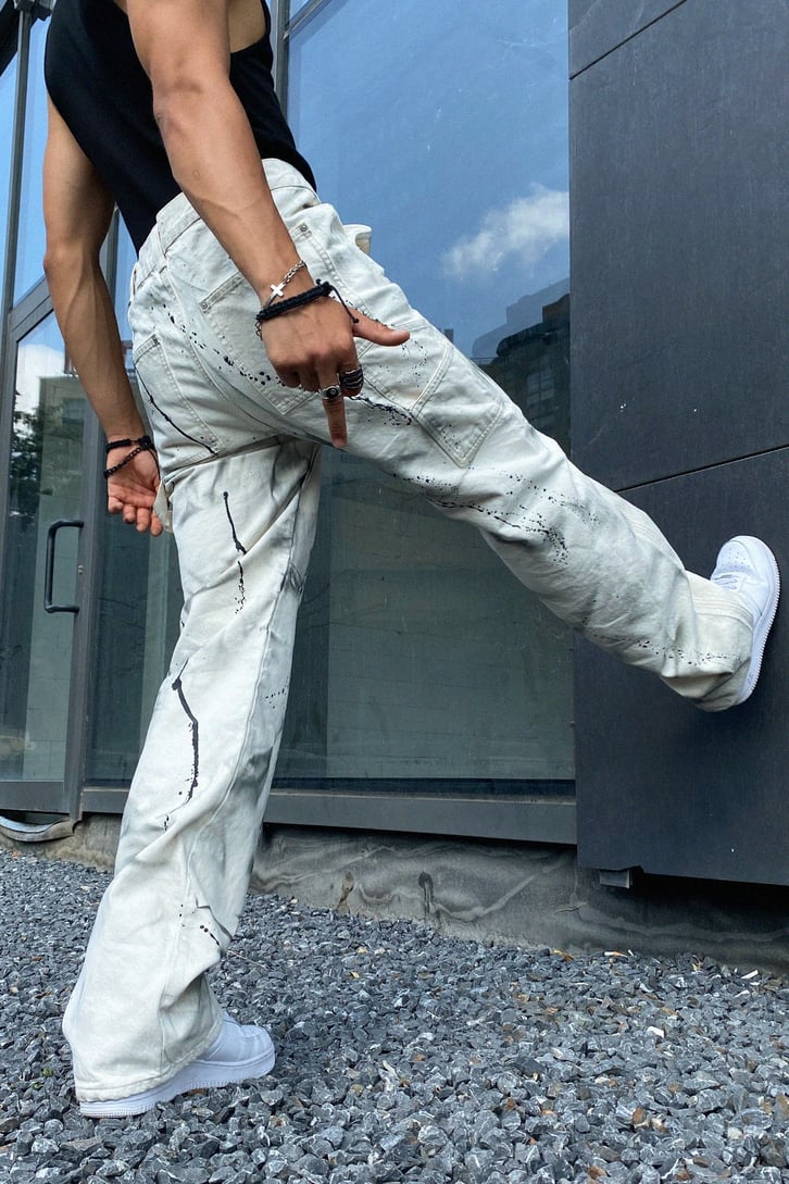 Painted Krem Baggy Jean