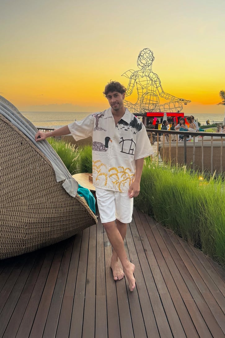 Paleolitik Çağ Baskılı Oversize Kısa Kol Gömlek