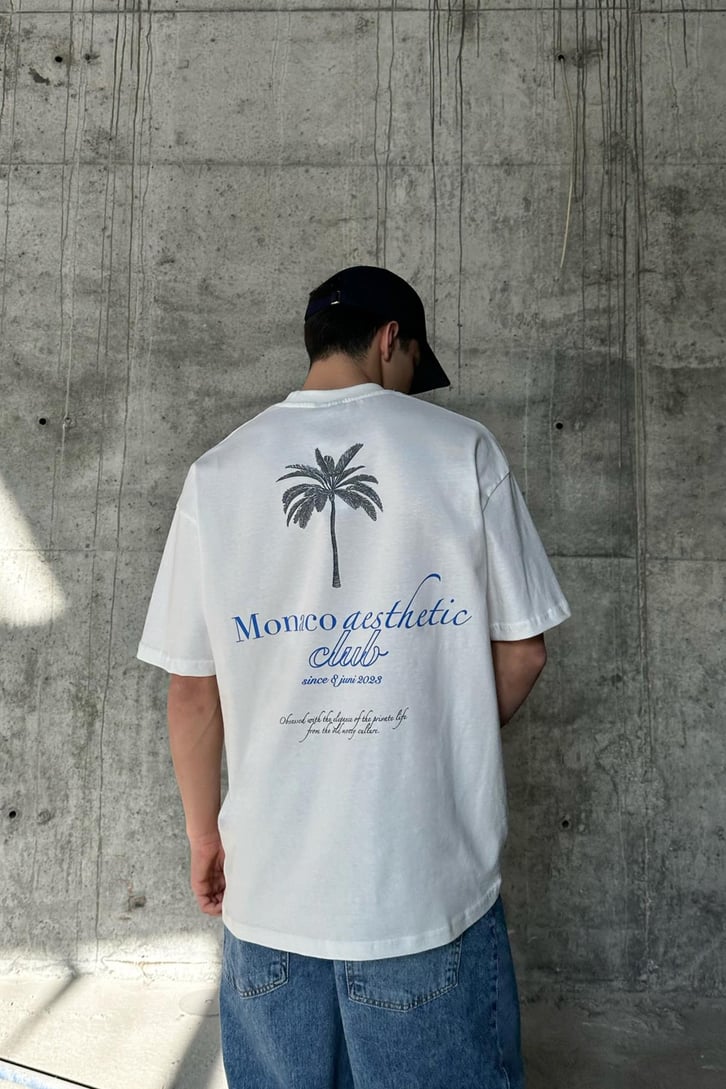 Palm Baskılı Ekru Oversize Tişört