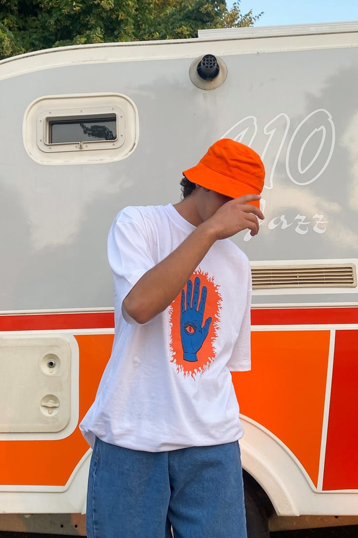 Palm Eye Baskılı Beyaz Oversize Tshirt