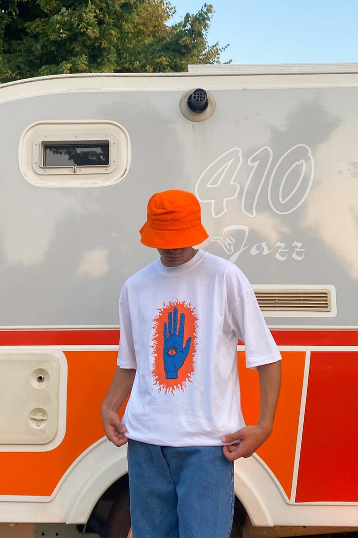 Palm Eye Baskılı Beyaz Oversize Tshirt