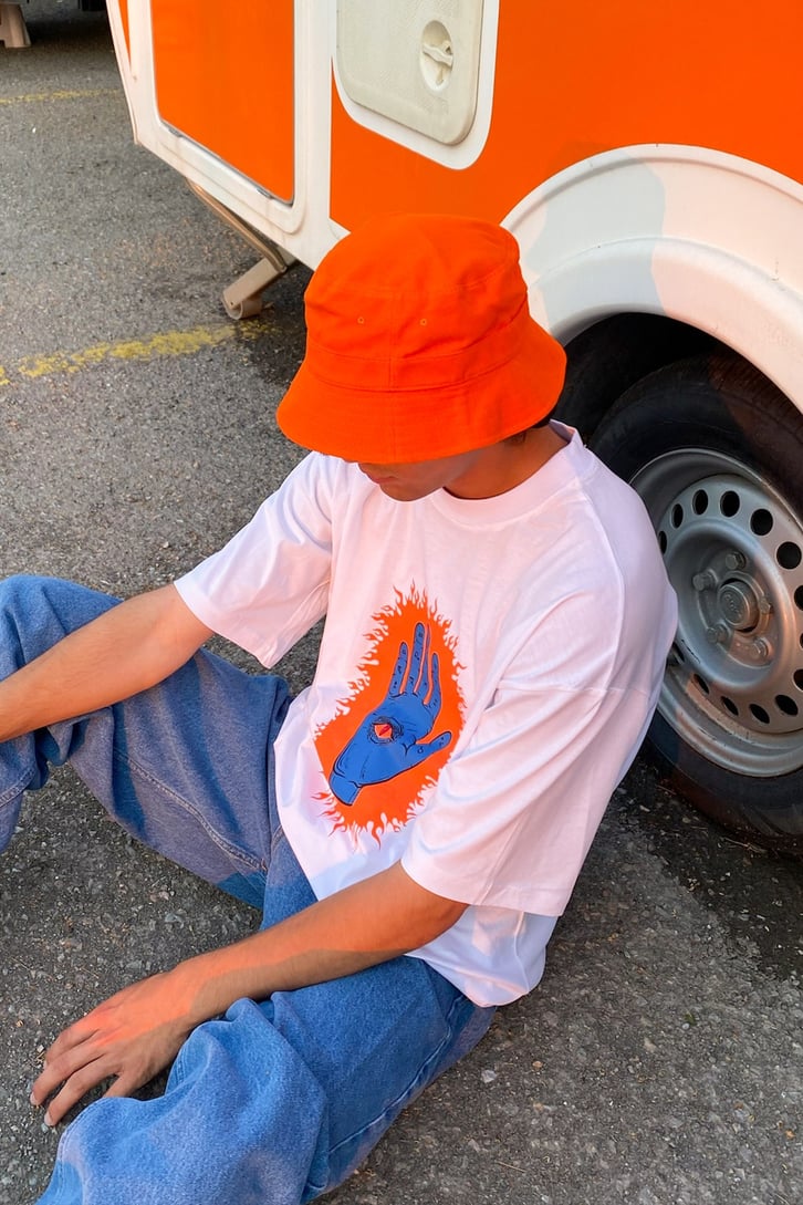 Palm Eye Baskılı Beyaz Oversize Tshirt