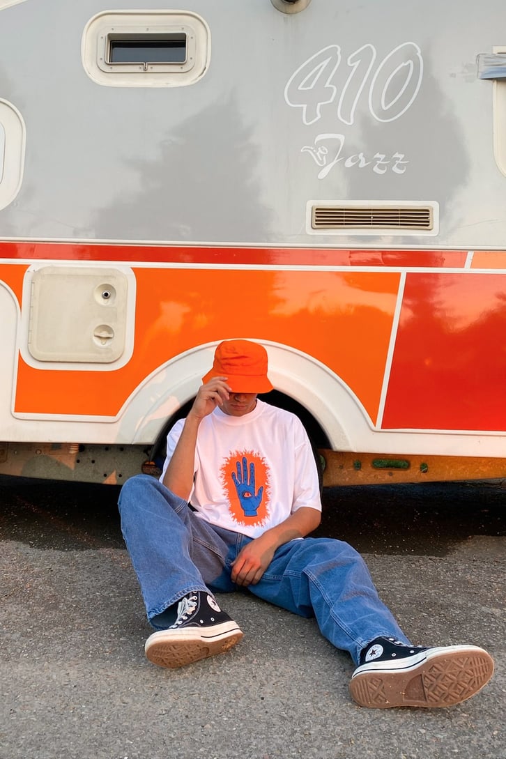 Palm Eye Baskılı Beyaz Oversize Tshirt
