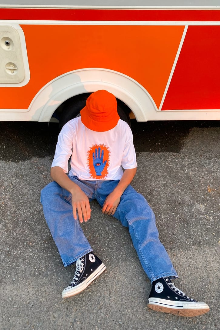 Palm Eye Baskılı Beyaz Oversize Tshirt