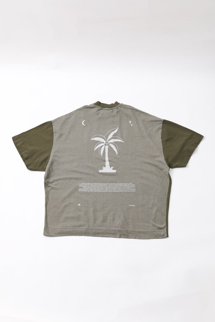 Palm Sırt Baskılı Haki Oversize Tshirt