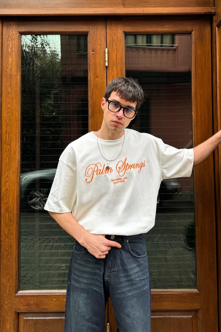Palm Springs Nakışlı Oversize Tişört