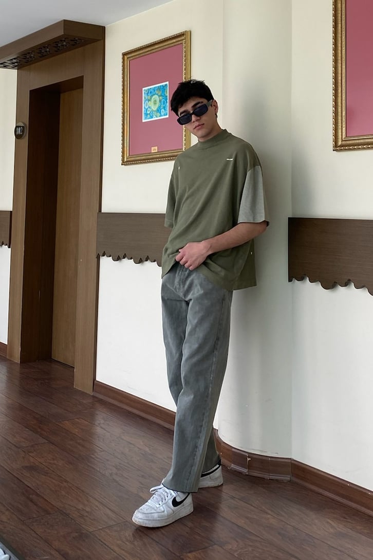 Palm Tree Printed Oversize Khaki Tshirt