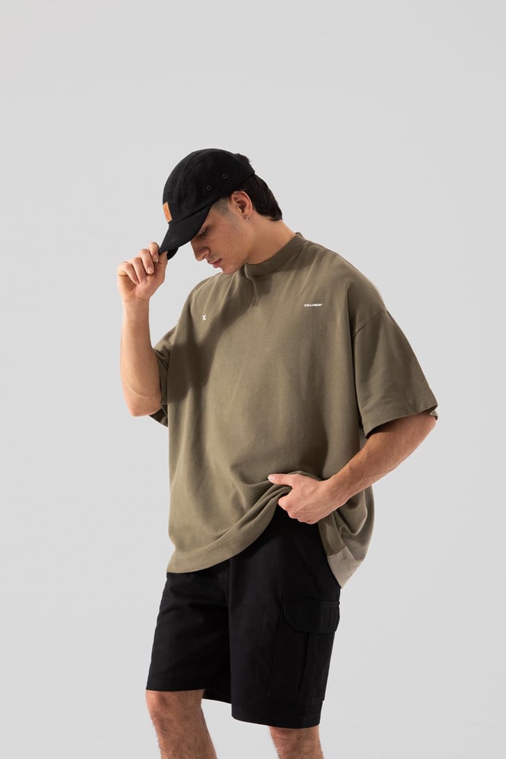 Palmiye Baskılı Haki Oversize Tişört