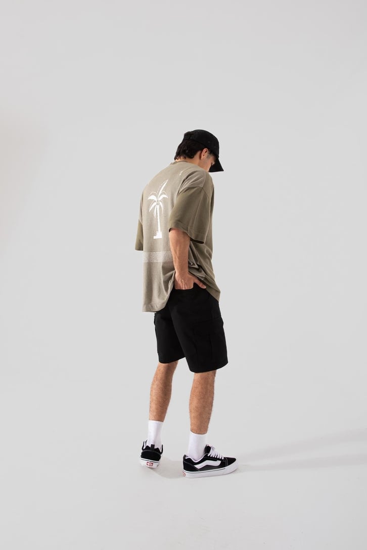 Palmiye Baskılı Haki Oversize Tişört