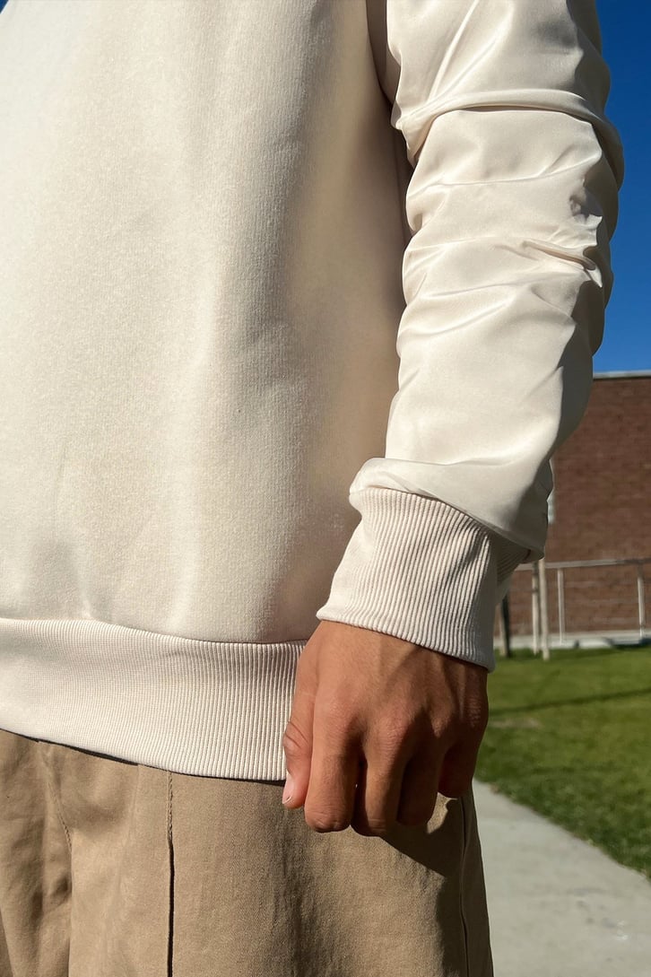 Paraşüt Kumaş Detay Bej Oversize Sweatshirt