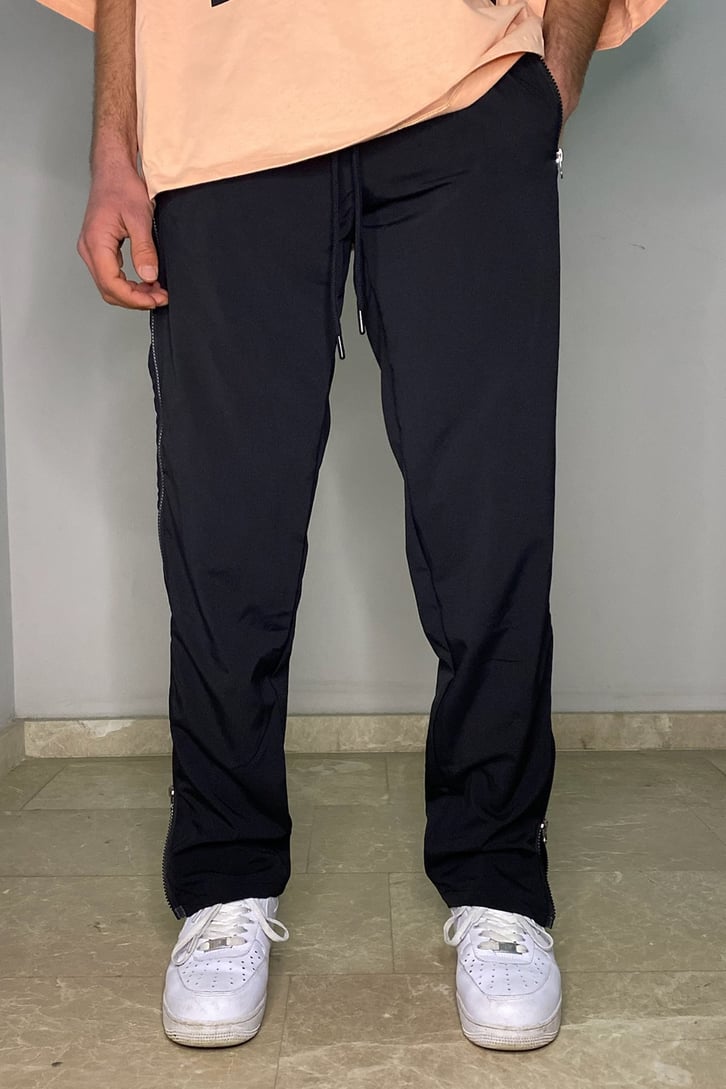 Paraşüt Kumaş Fermuar Detay Siyah Losse Fit Pant