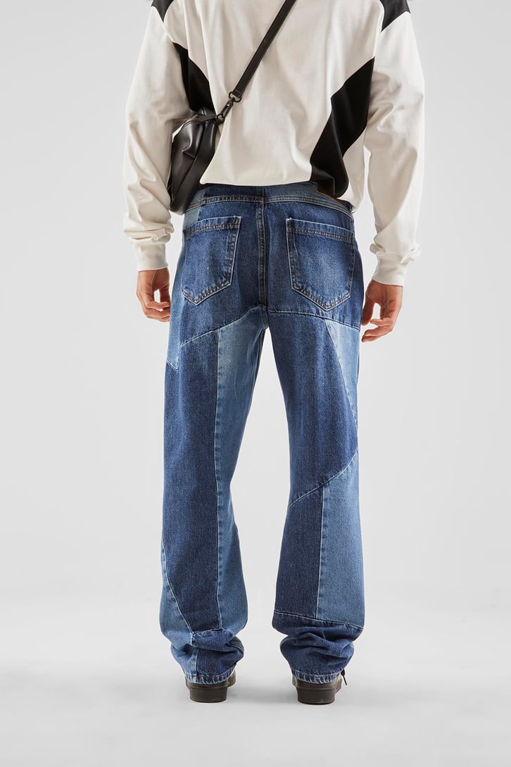 Parça Desenli Koyu Mavi Baggy Jean
