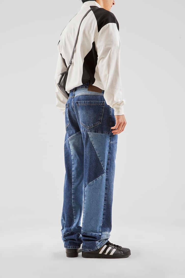 Parça Desenli Koyu Mavi Baggy Jean