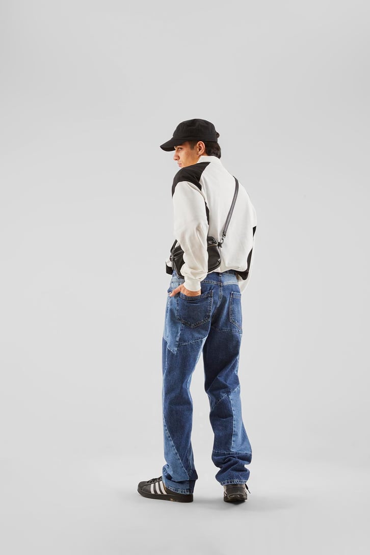 Parça Desenli Koyu Mavi Baggy Jean