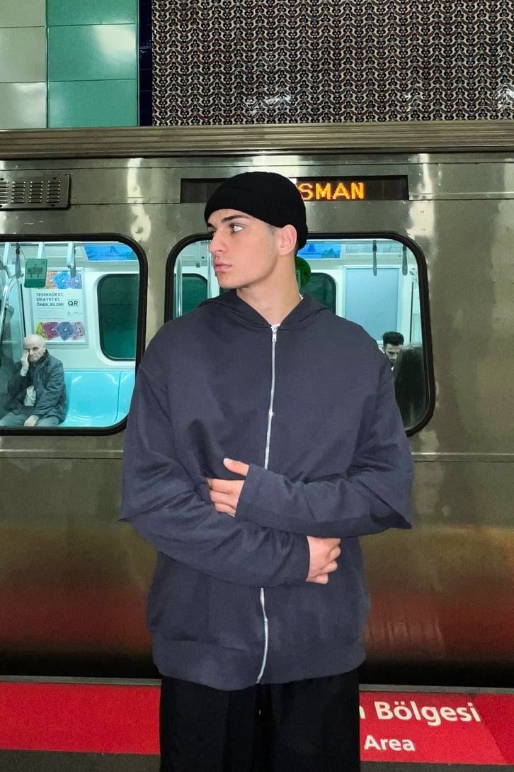 Parça Detaylı Füme Zipper Hoodie