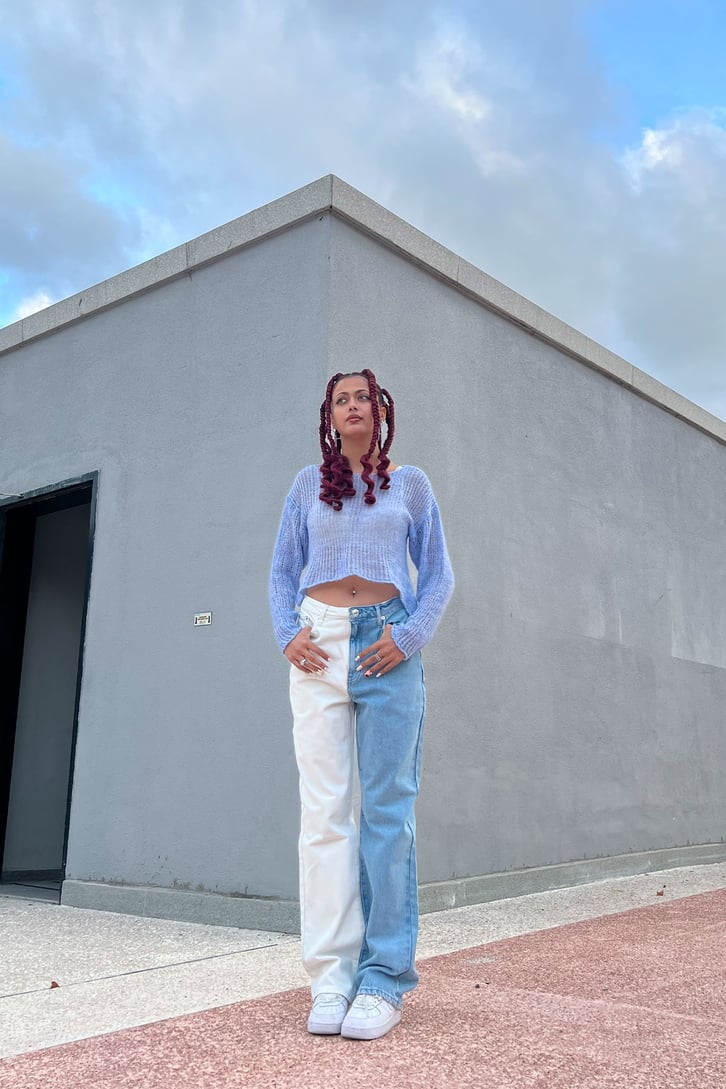 Parçalı 2 Renk Baggy Jean
